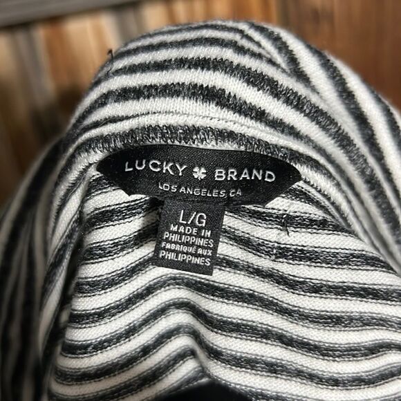 Lucky Brand Los Angeles top pull over striped black white Large FIRM on PRICE - Picture 2 of 9